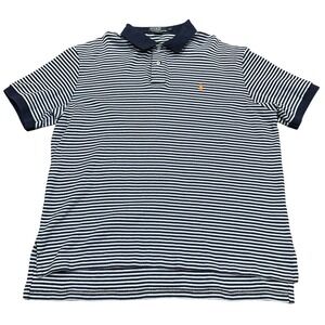 Polo Ralph Lauren Mens XL Navy Blue Striped Short Sleeve Cotton Polo Shirt